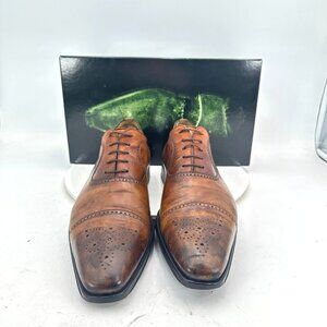 Magnanni Men Size 11.5M Brown Leather Cap Toe Brogue Oxford Dress Shoes